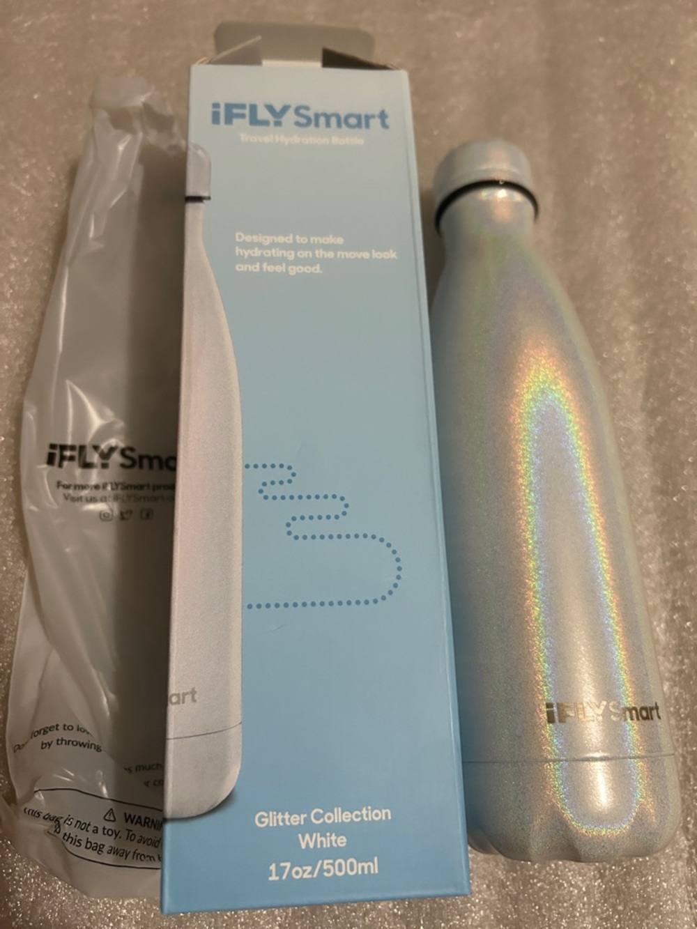 Glitter White 17oz Travel Water Bottle